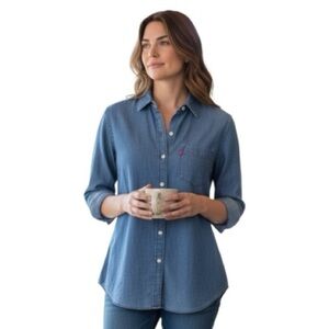 𝅺levi's Blue Chambray Button Up Shirt Relaxed Fit Lyocell Long Sleeve Blouse S